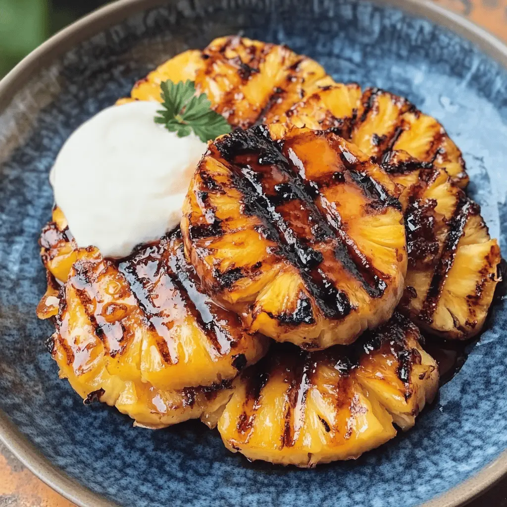 Transform your summer gatherings with this mouthwatering grilled pineapple topped with a delicious brown sugar rum glaze! This easy recipe combines the juicy sweetness of ripe pineapple with a hint of rich rum and caramelized brown sugar for a tropical twist. Perfect as a dessert or a unique side dish for your BBQ. Save this pin for your next cookout and impress your friends and family!